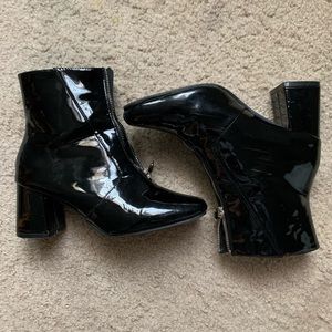 glossy black boots